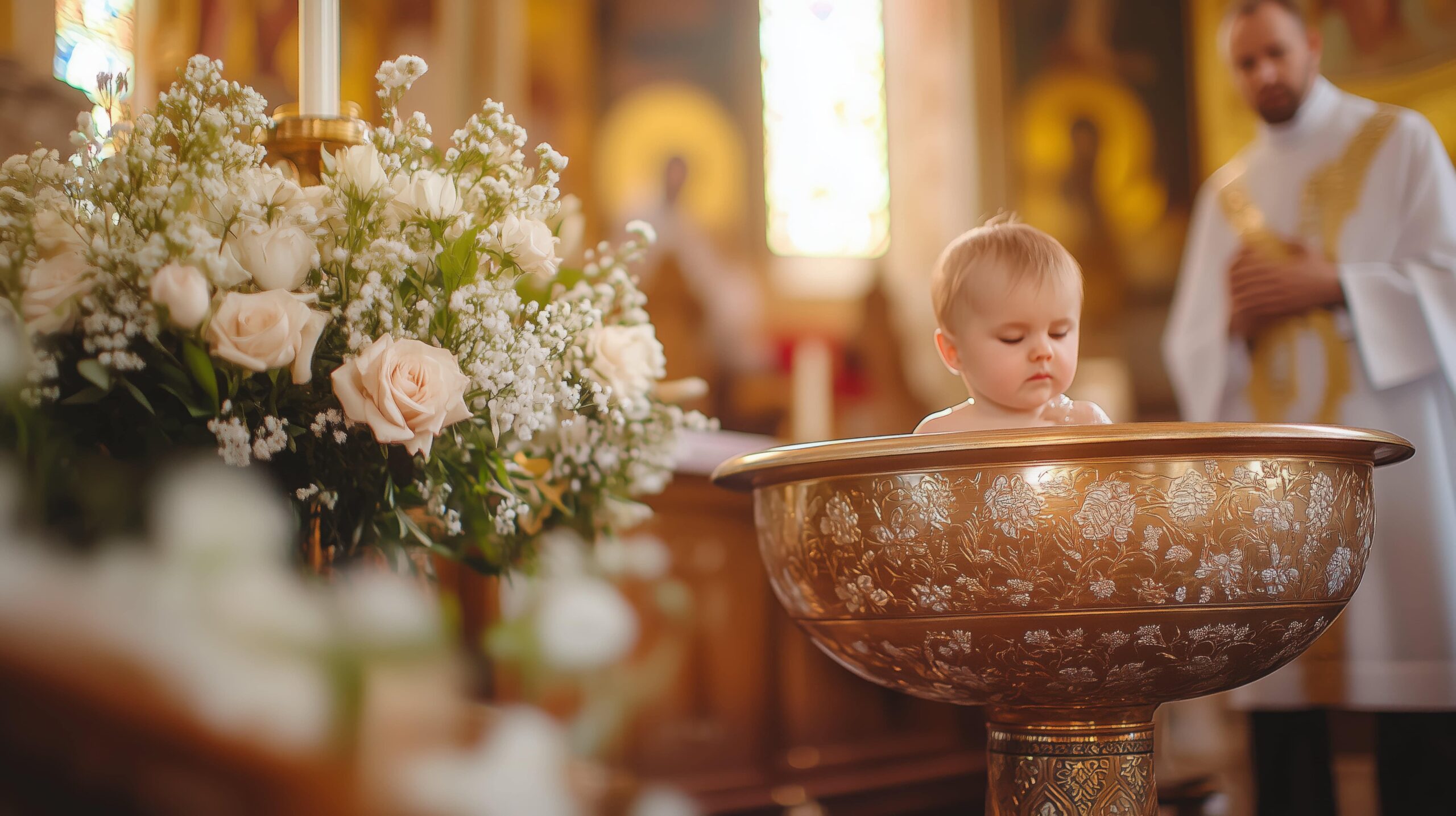 Botez în biserică, moment plin de lumină și emoție spirituală